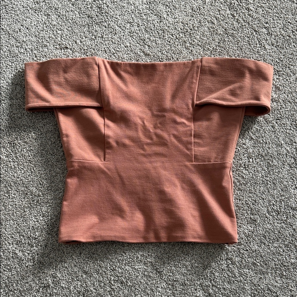Chic Off-Shoulder Brown Crop Top